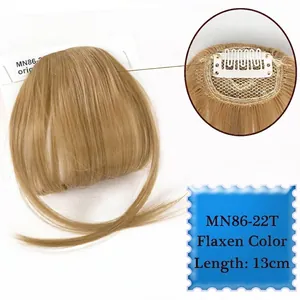 Detail view of flaxen air bangs wig with sideburns, breathable mesh and BB clip closure