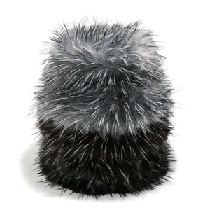 Plush faux fox fur bucket hat with grey and black color block design for winter