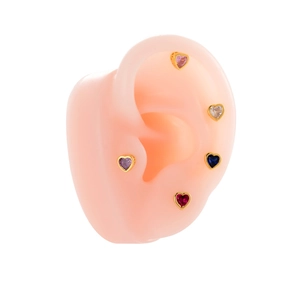 Colorful heart zircon cartilage stud earrings set in gold stainless steel finish