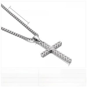 Detail specifications of stainless steel cross pendant with mesh texture on chain