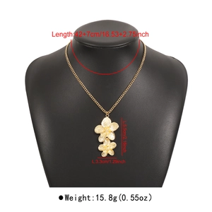 Detailed view of golden double-layer flower pendant necklace with size measurements