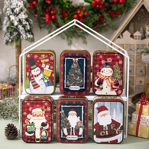 Christmas Tin Gift Box Tinplate Rectangular Storage Case With Lid For Candy Biscuits Festive Holiday Party Favor Santa Snowman Pattern