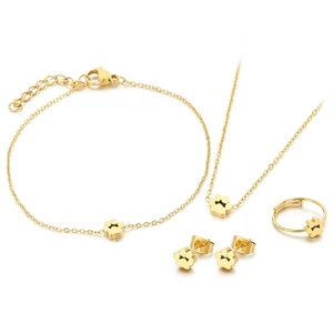 Golden 4-piece jewelry set with hollow heart-shaped necklace bracelet and earrings