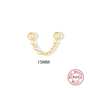 S925 sterling silver geometric tassel chain earring accessory 15mm with gold plating