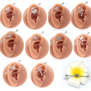 Aesthetic Butterfly Industrial Barbell Piercing Copper Long Rod Rhinestone Inlaid Body Jewelry For Women Men Piercing Accessory