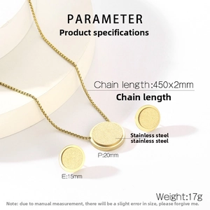 Detailed view of golden stainless steel star jewelry set with chain and earring dimensions