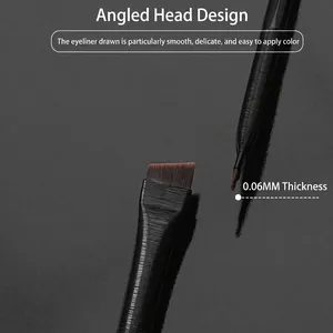 Professional 0.06mm ultra-thin angled eyeliner brush with synthetic brown bristles