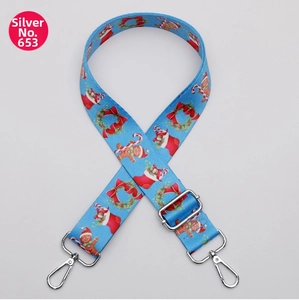 Adjustable crossbody strap with festive Christmas gingerbread pattern and silver hooks