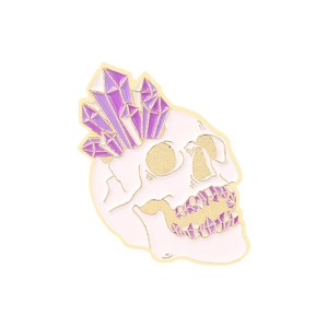 Creative skeleton skull brooch with purple crystal and gold enamel finish for bags