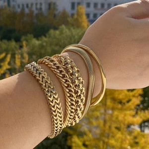 Stainless Steel Bracelet And Bangle High End Vacuum Plating Wide Surface Minimalist Light Luxury Style For Women