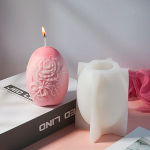Molde de silicona mini rosa huevo para velas DIY con patrón floral en relieve