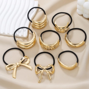 Fashion Alloy Metal Hair Ties For Women High Elasticity Bow Knot Geometric Glossy Hair Ropes Versatile Hair Accessories