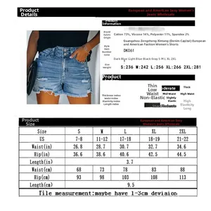 Tableau des tailles détaillé pour short en jean taille haute avec composition et mesures