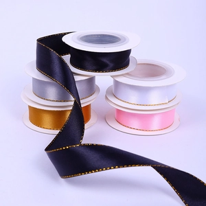 2cm satin ribbon with gold metallic edges for gift wrapping and floral decoration