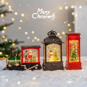 Christmas Snowing Music Box LED Light Retro Telephone Booth Lantern Train Ornament With Music Effect Santa Snowman Decoration Home Holiday Gift