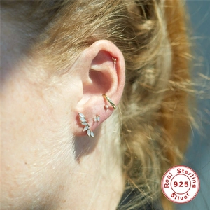 S925 sterling silver gold plated marquise opal stud earrings and star ear cuff on model