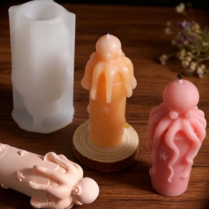 3D octopus cylinder silicone mold with finished handmade sea creature candles
