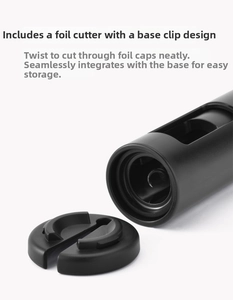 Detail of multi-functional wine opener base and foil cutter with matte black finish