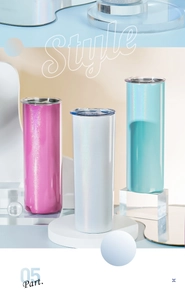 Trois gobelets minces 20oz en acier inoxydable rose, blanc et bleu avec couvercles