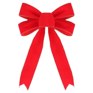 Large double-layered red velvet Christmas bow with gold stitched edges for tree decor