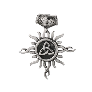 Vintage silver Viking solar pendant with Celtic knot and sunburst thorns in stainless steel