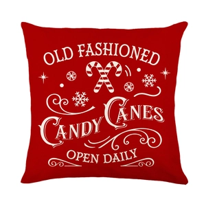 Festive red Christmas pillowcase with candy cane print and holiday lettering design