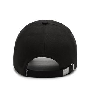Black cotton baseball cap featuring a premium metal adjustable buckle at the back side