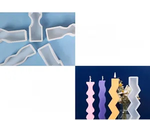 Macro detail of flexible irregular geometric silicone mold and wax candle outcome