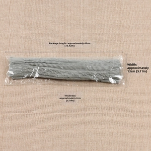 Detailed size specifications for grey cable knit leg warmers measuring 43cm long