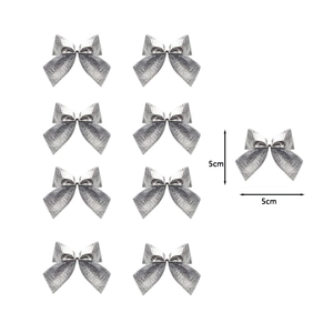 Silver glitter Christmas bow set showing 5cm dimensions for DIY gift decoration