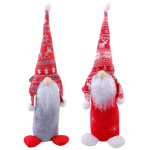 Lot de couvre-bouteilles de vin nains de Noël gris et rouges avec broderie flocon