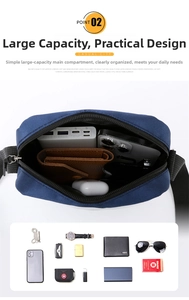 Detail view of spacious main compartment showing storage for phone, wallet and accessories