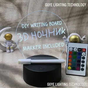 DIY acrylic writeable night light with RGB remote and black touch base for creative notes