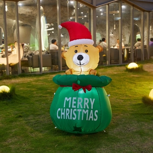 Inflatable Christmas bear outdoor decoration with LED lights and Merry Christmas bag base