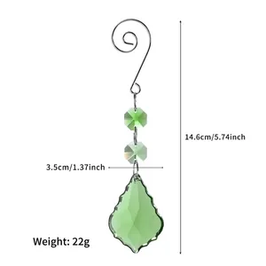 Detailed size chart of 50mm green maple leaf crystal suncatcher with dimensions and weight