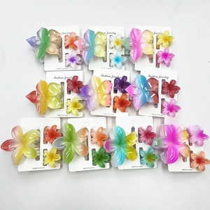 10-piece rainbow plumeria hair claw clip set with gradient matte finish on white cards