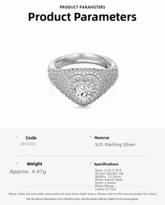 Detailed view of S925 sterling silver heart ring with 0.75ct precision cut zircon
