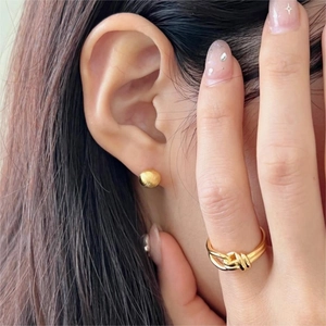 Minimalistische 925 Sterling Silber Gold Kugelstecker und Seilknoten Ring Set