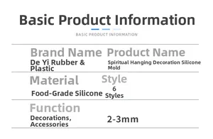 Detailed specifications of 6-style 3D pendulum silicone resin molds with size dimensions