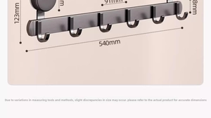 Schéma détaillé des dimensions pour patère à 6 crochets de 540mm de long et 123mm de haut