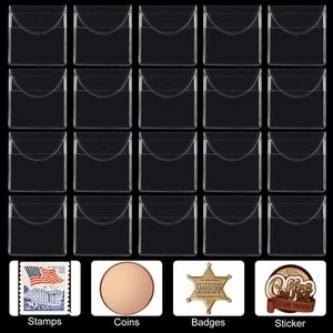 Clear 20-pocket PVC coin sleeves for organizing stamps, badges, and small stickers