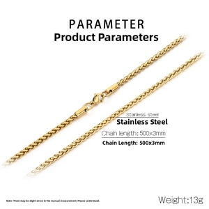 Detailansicht der 3mm Weizenkette aus Edelstahl in Gold mit 500mm Länge und Maßen
