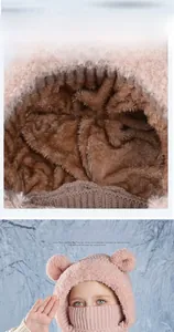 Detail view of thickened thermal plush lining for children winter bear ear hat