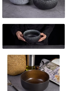 Close-up of matte ceramic ramen bowl with white speckles and natural stone-like texture