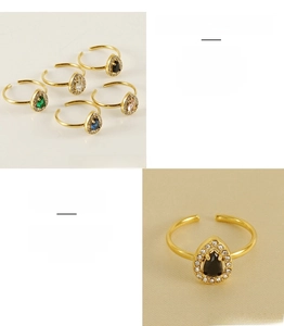 Bagues ajustables en acier inoxydable et zircon goutte en cinq couleurs variées