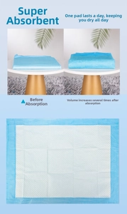 Thick disposable pet pee pad with blue borders showing absorption thickness contrast