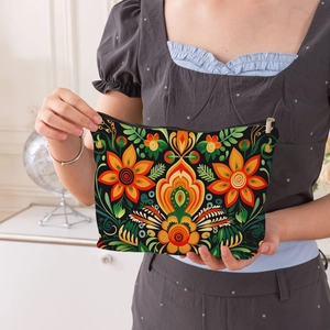 Bunte Kosmetiktasche mit mexikanischem Blumenmuster und Reißverschluss für Damen