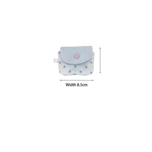 Star pattern storage case for wireless earphones with pink heart detail, 8.5cm width