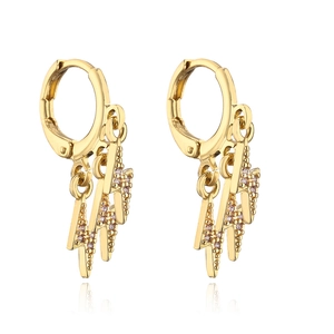Detail of 18K gold plated lightning earrings with sparkling zircon drop pendants