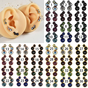 Lot de 36 paires de boucles d'oreilles en acier inoxydable avec zircons ronds colorés